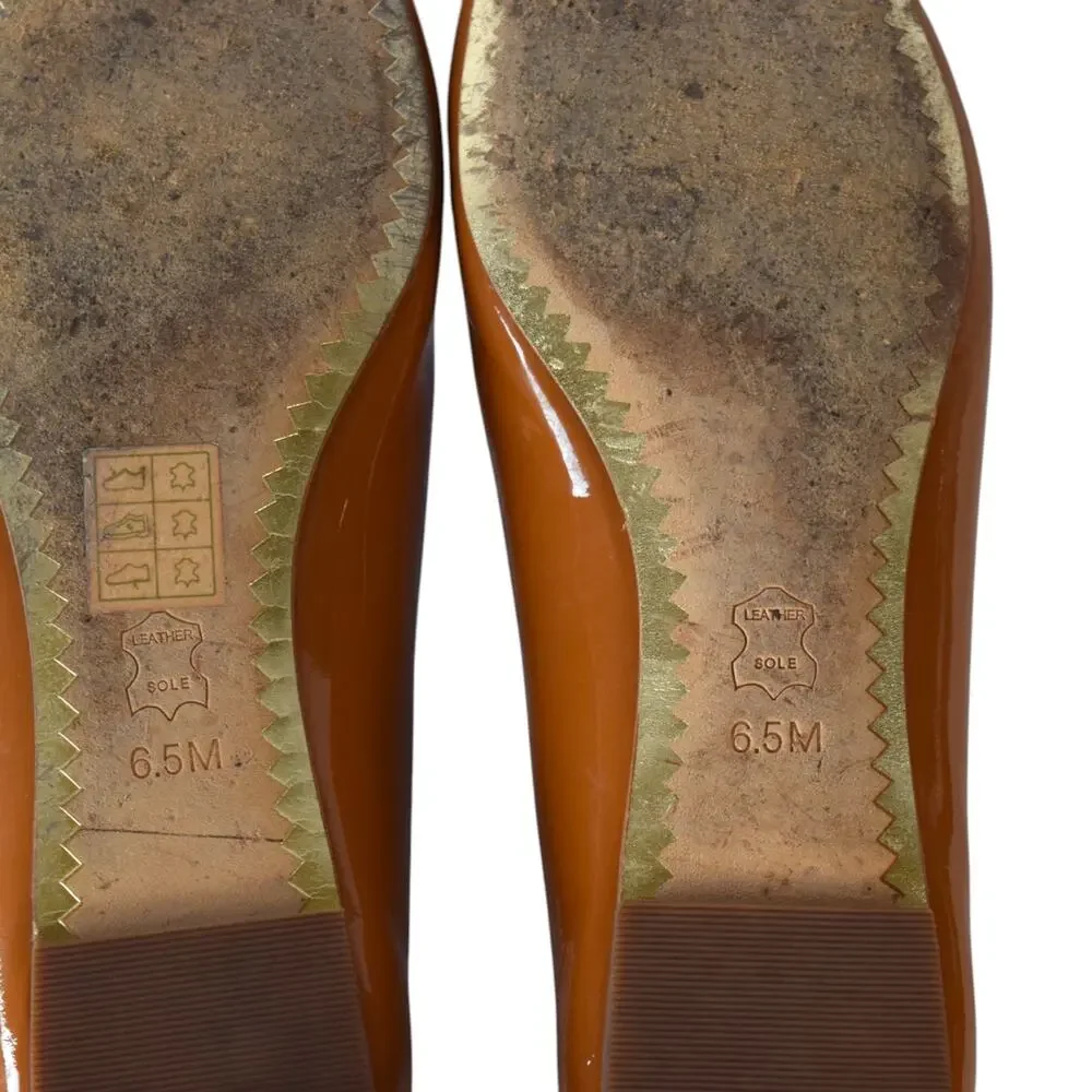 Tory Burch Chelsea Ballet Flats - Umber Tan Patent Leather Logo Medallion 6.5M